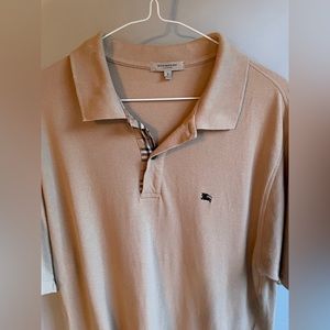 Burberry Polo Short Sleeve Shirt Top Button Men’s Classic Tan Size L